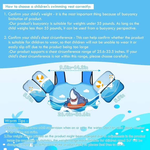 Chriffer Kids Swim Vest Jackets with for 3-7 Years/33-55 lb Boys / Girls - Picture 3 of 7